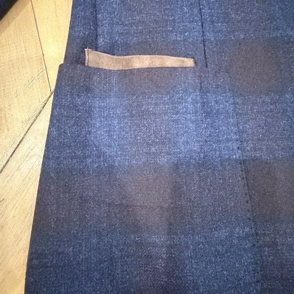 Luciano Barbera Men's Blue Plaid Blazer Made in Italy 46R 100% Wool Soft - Picture 5 of 16